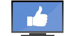 Pouce Facebook blanc sur ecran bleu