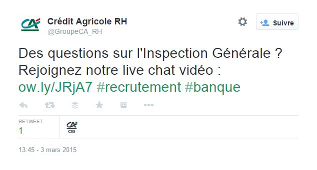 Sur Twitter, le compte @GroupeCA_RH propose aux utilisateurs de discuter en direct avec des dirigeants